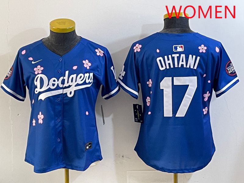 Women Los Angeles Dodgers 17 Ohtani Blue Sakura Edition 2025 Nike MLB Jersey style 1